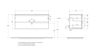 База под раковину BelBagno подвесная с фрезерованными ручками по всей длине фасада с двумя выкатн. ящ.,  1200x455x500, KRAFT-1200-2C-SO-СO бежевый матовый