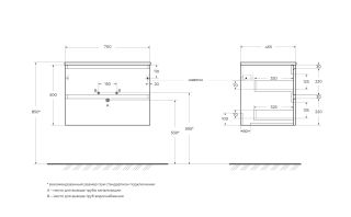 База под раковину BelBagno подвесная с фрезерованными ручками по всей длине фасада с двумя выкатн. ящ., 700x455x500, KRAFT-700-2C-SO-VO еловый матовый