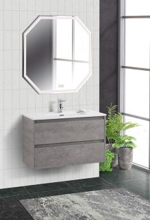 База под раковину BelBagno подвесная с двумя выкатными ящиками, Cemento Grigio, 800х390x500, KRAFT 39-800/390-2C-SO-CG цемент серый