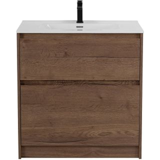 База под раковину BelBagno напольная с фрезерованными ручками по всей длине фасада с двумя выкатными ящиками, Rovere Tabacco, 800x460x840, KRAFT-800-2C-P  табачный дуб