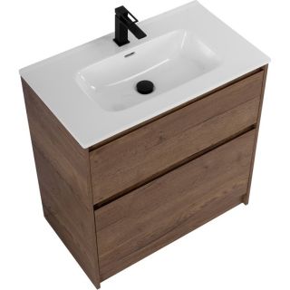 База под раковину BelBagno напольная с фрезерованными ручками по всей длине фасада с двумя выкатными ящиками, Rovere Tabacco, 800x460x840, KRAFT-800-2C-P  табачный дуб