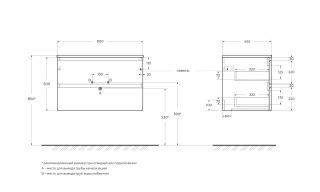 База под раковину BelBagno подвесная с фрезерованными ручками по всей длине фасада с двумя выкатн. ящ. 800x455x500,KRAFT-800-2C-SO-AO голубой матовый