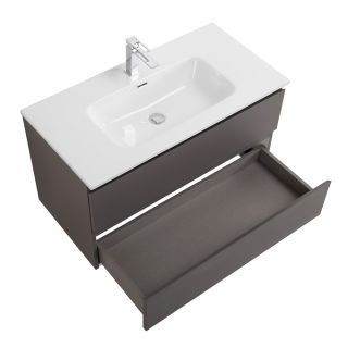 База под раковину BelBagno подвесная с фрезерованными ручками по всей длине фасада с двумя выкатн. ящ.,800x455x500,KRAFT-800-2C-SO-GSO темно-серый матовый