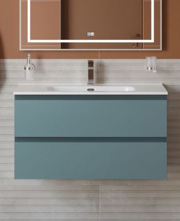 База под раковину BelBagno подвесная с фрезерованными ручками по всей длине фасада с двумя выкат. ящ., 900x455x500, KRAFT-900-2C-SO-AO голубой матовый