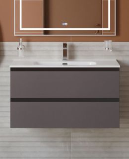 База под раковину BelBagno подвесная с фрезерованными ручками по всей длине фасада с двумя выкатн. ящ.,900x455x500, KRAFT-900-2C-SO-GSO темно-серый матовый