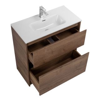 База под раковину BelBagno напольная с фрезерованными ручками по всей длине фасада с двумя выкатными ящиками, Rovere Tabacco, 805х390x840, KRAFT39-800 табачный дуб