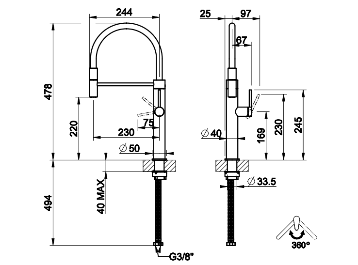 Смеситель для кухни Gessi 316 60012.727 с выдвижным изливом брашированная латунь