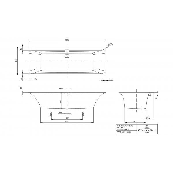 Квариловая ванна Villeroy Boch Squaro Edge 180x80 UBQ180SQE2DV-01