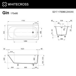 Ванна из искусственного камня WHITECROSS Gin 0217.170080.2XXXX 170x80 см RAL мат