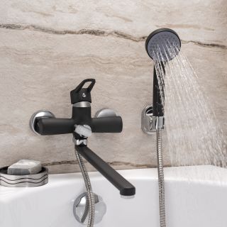 Смеситель для ванны с душем РМС SL77BL-006E чёрный Смеситель для ванны с душем РМС SL77BL-006E чёрный