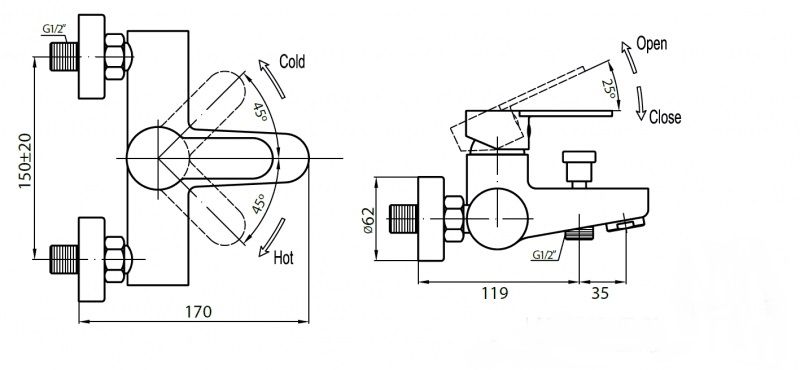 Смеситель для ванны и душа, хром/белый Cezares LACONICO-C-VD-BLC