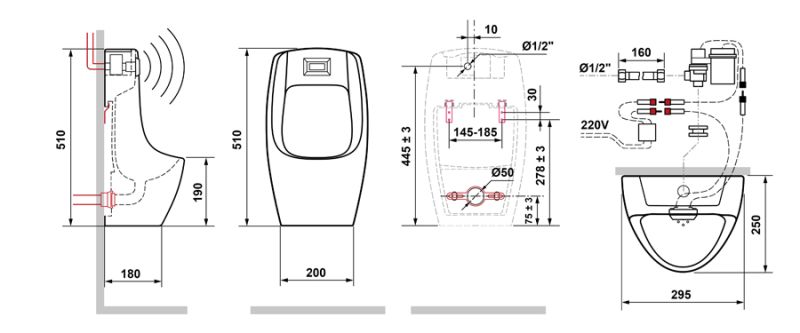 Писсуар подвесной Laguraty Sensor 560 X выпуск горизонтальный белый