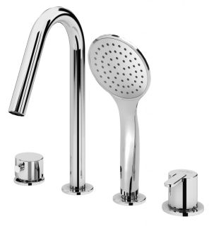 Смеситель на борт ванны с выдвижным душем и переключателем, sunset Cezares LEAF-BVDM4-SS