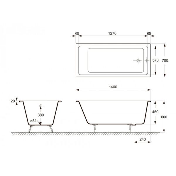 Ванна чугунная Delice Level DLR230618R-AS 140х70 с отверстиями под ручки и антискользящим покрытием