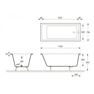 Ванна чугунная Delice Level DLR230602R-AS 170х75 с отверстиями под ручки и антискользящим покрытием