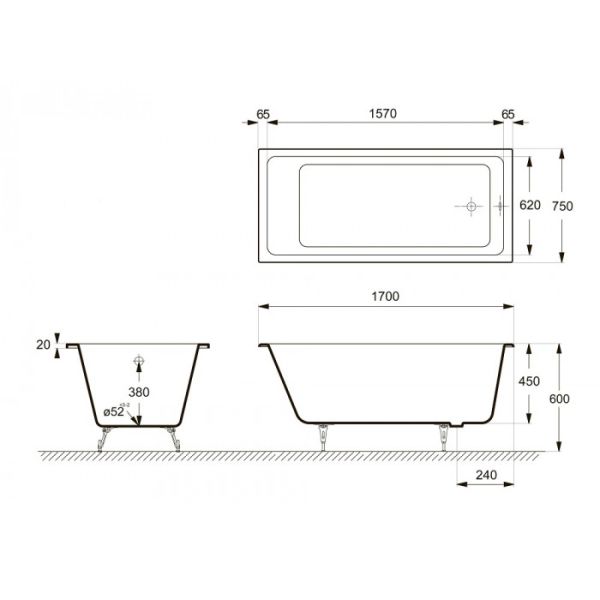 Ванна чугунная Delice Level DLR230602-AS 170х75 с антискользящим покрытием