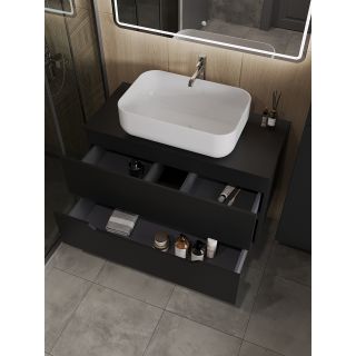 Тумба с раковиной Orange Лайн Li-100TubMDF+B03-600W 100 см чёрный матовый
