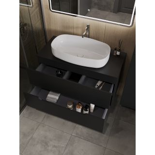 Тумба с раковиной Orange Лайн Li-100TubMDF+B07-675W 100 см чёрный матовый