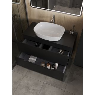 Тумба с раковиной Orange Лайн Li-100TubMDF+B08-500W 100 см чёрный матовый