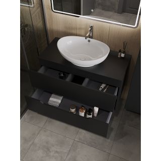 Тумба с раковиной Orange Лайн Li-100TubMDF+B08-585W 100 см чёрный матовый