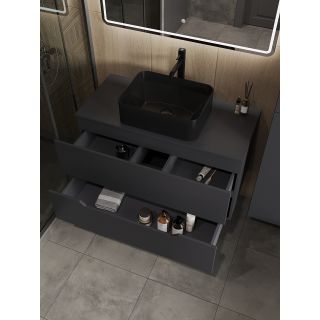 Тумба с раковиной Orange Лайн Li-100TugMDF+B02-460MB 100 см графит матовый/чёрный матовый