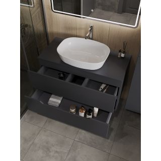 Тумба с раковиной Orange Лайн Li-100TugMDF+B08-500W 100 см графит матовый