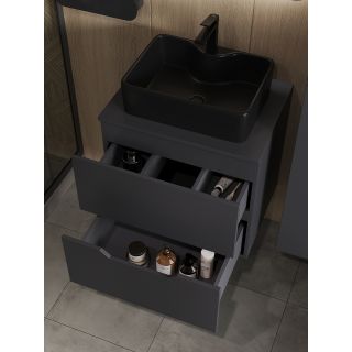 Тумба с раковиной Orange Лайн Li-60TugMDF+B01-475MB 60 см графит матовый/чёрный матовый