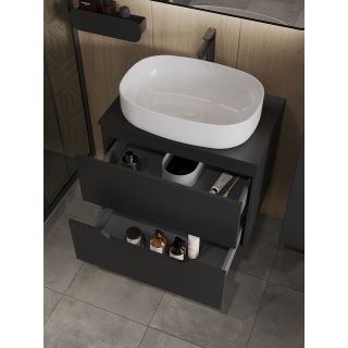 Тумба с раковиной Orange Лайн Li-70TubMDF+B08-600W 70 см чёрный матовый