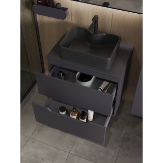 Тумба с раковиной Orange Лайн Li-70TugMDF+B01-475MB 70 см графит матовый/чёрный матовый