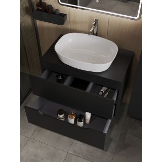 Тумба с раковиной Orange Лайн Li-80TubMDF+B08-500W 80 см чёрный матовый