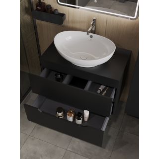 Тумба с раковиной Orange Лайн Li-80TubMDF+B08-585W 80 см чёрный матовый