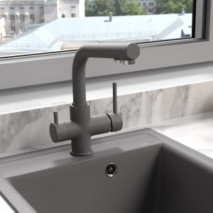 Смеситель для кухни Lemark Comfort LM3061PGS с подключением к фильтру питьевой воды серый шёлк