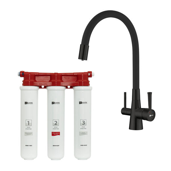 Смеситель для кухни Lemark LM3075BL085 с фильтром Basic для очистки воды от хлора и вредных примесей чёрный