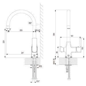 Смеситель для кухни Lemark LM7261BL085 в комплекте с фильтром Basic для очистки воды от хлора и вредных примесей чёрный