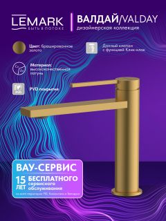 Смеситель для раковины Lemark Валдай LMF-8112B-BRG с донным клапаном брашированное золото