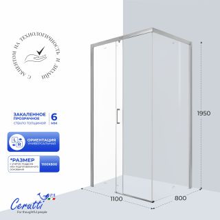 Душевой уголок Ceruttispa VITO110 110x80 см профиль хром стекло прозрачное