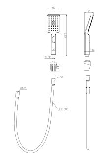 Ручной душ BelBagno со шлангом и держателем, хром, LUC-DFS-CRM