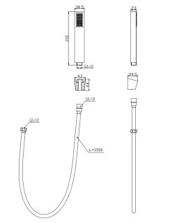 Ручной душ BelBagno со шлангом и держателем, чёрный, LUC-DFS-NERO