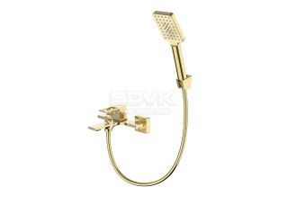 Смеситель BelBagno для ванны и душа в комплекте с ручным душем, шлангом и держателем, золото LUC-VASM-ORO