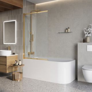 Шторка на ванну BelBagno Luce LUCE-VF-11-90/145-C-ORO 90 см профиль золото стекло прозрачное