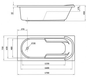 Акриловая ванна Berges Lumbo с каркасом 170x75см белый 050004 050006
