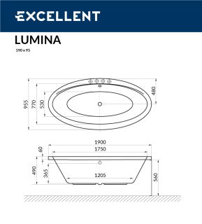 Ванна акриловая EXCELLENT  Lumina 190x95 Ванна акриловая EXCELLENT  Lumina 190x95