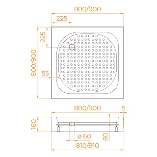 Акриловый поддон для душа RGW LUX/TN 800х800х150