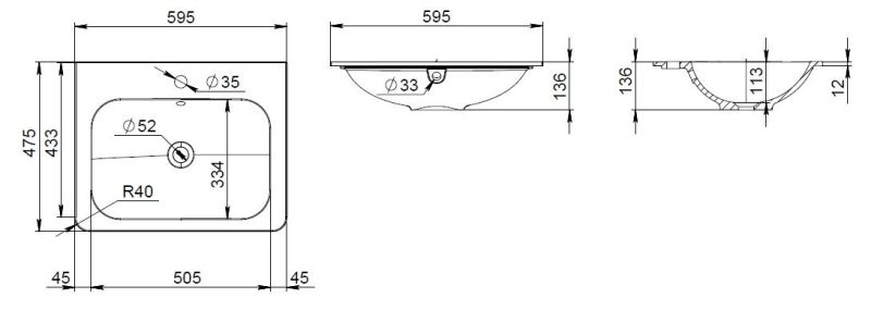 Раковина Am.Pm Bliss D M55WPX0601WG 60 см