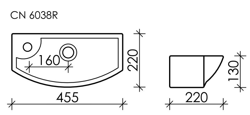Подвесная раковина Ceramica Nova Element CN6038R 46см отверстие под смеситель слева белый