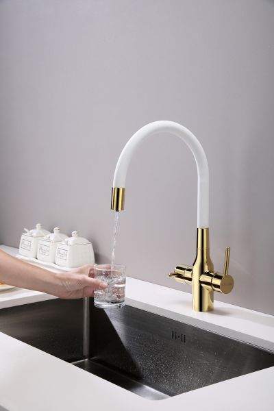 Смеситель для кухни Paulmark Salix Sa213419-Gw белый/золото