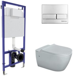 Комплект Berges 4в1 043216: инсталляция NOVUM525 кнопка L3 хром глянец унитаз Mascon Rimless сиденье Toma Slim SO