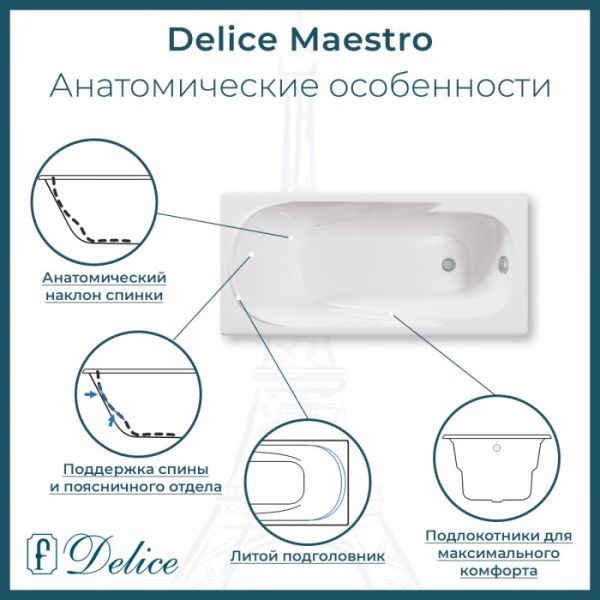 Ванна чугунная Delice Maestro  DLR230646 200х85 белая Ванна чугунная Delice Maestro  DLR230646 200х85 белая