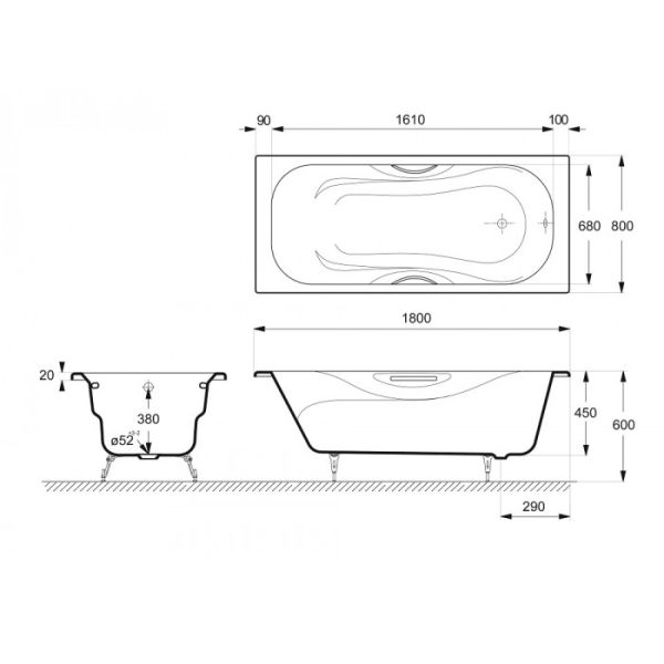 Ванна чугунная Delice Malibu DLR230610R 180x80 с отверстиями под ручки