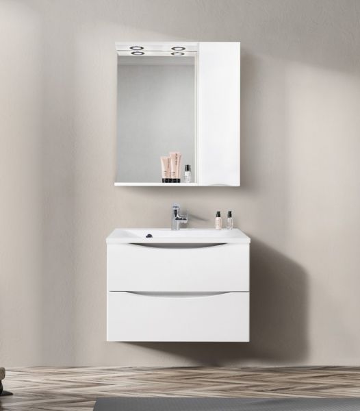 Зеркальный шкаф BelBagno с подсветкой правосторонний 70x75см Bianco Lucido MARINO-SPC-700/750-1A-BL-P-R Зеркальный шкаф BelBagno с подсветкой правосторонний 70x75см Bianco Lucido MARINO-SPC-700/750-1A-BL-P-R